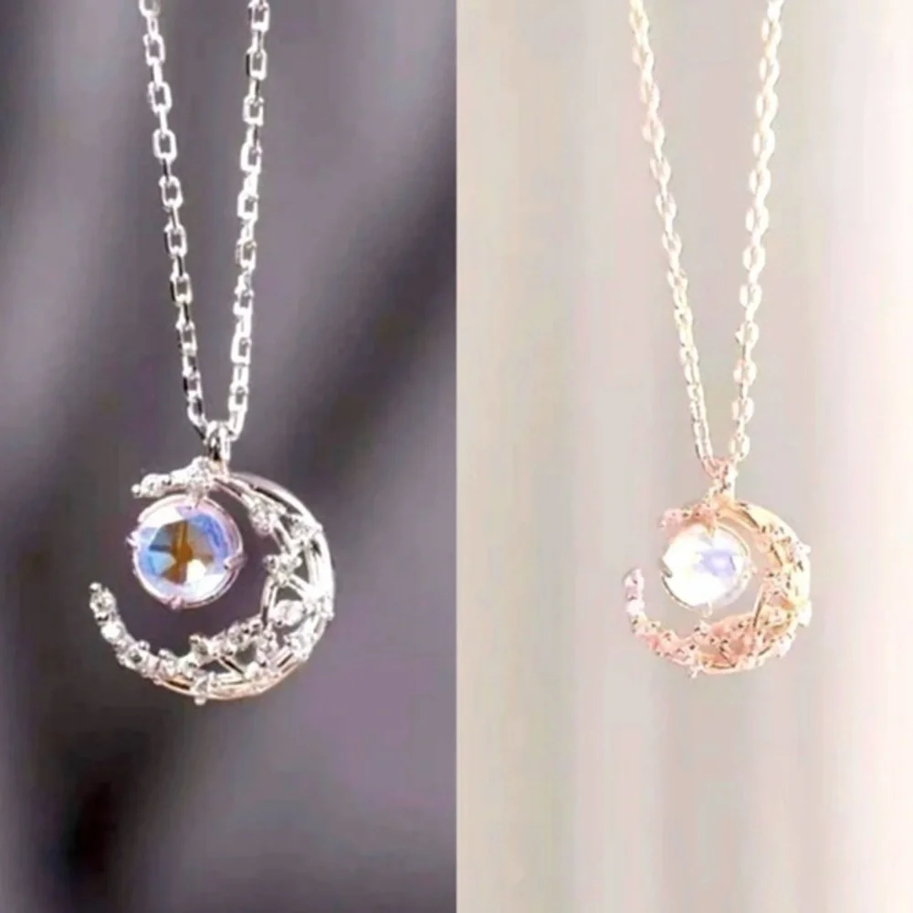 Silver Crescent Moon Pendant Necklace